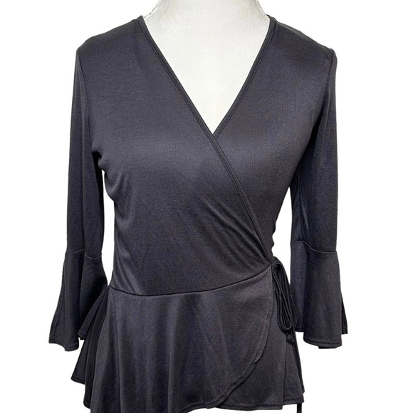 A. BYER Blouse Wrap-around Attached at waist Ties 3/4 bell sleeves Size Medium - Picture 1 of 6